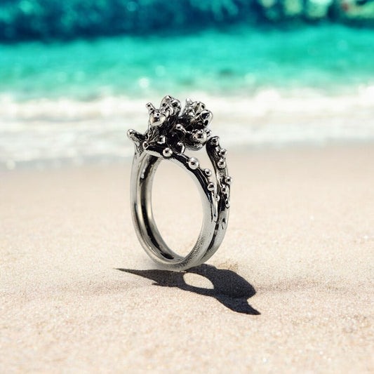 Sterling Silver Beach Coral Ring | Statement Jewelry - DV Jewelry Designs #