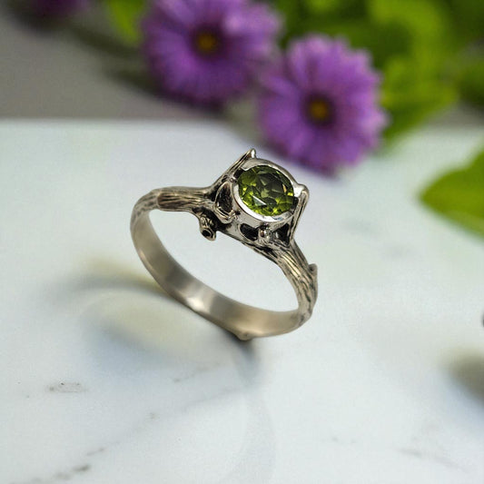 Natural Round Peridot Silver Ring