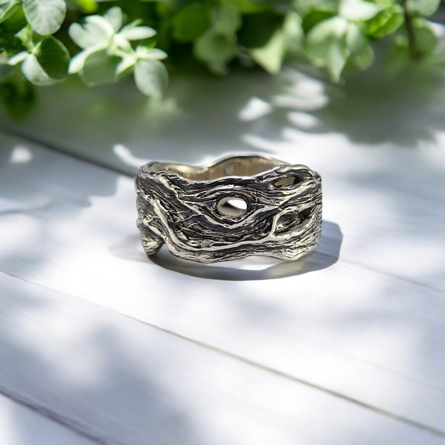Driftwood Style Wedding Band in Solid Gold