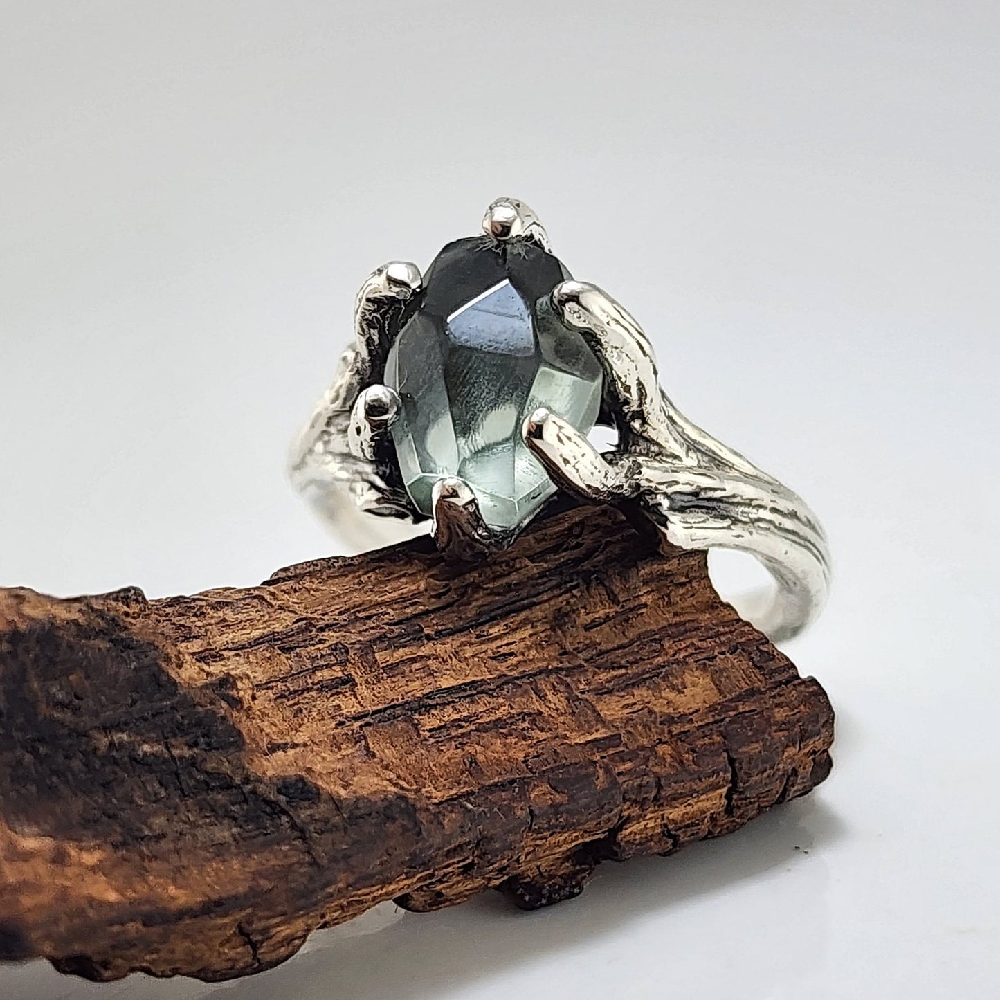 Green Amethyst Sterling Silver Engagement Ring Set by DV Designs