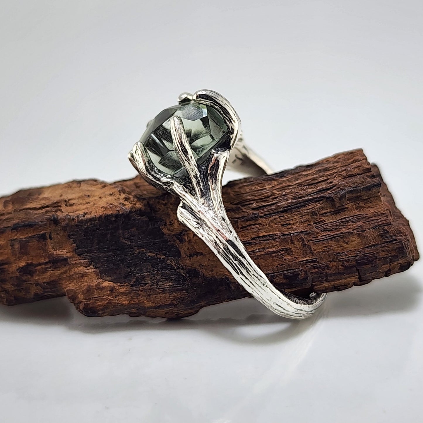 Green Amethyst Sterling Silver Engagement Ring Set by DV Designs