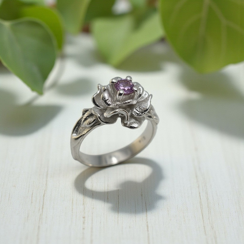 Pink Sapphire Rose Ring in Solid Gold