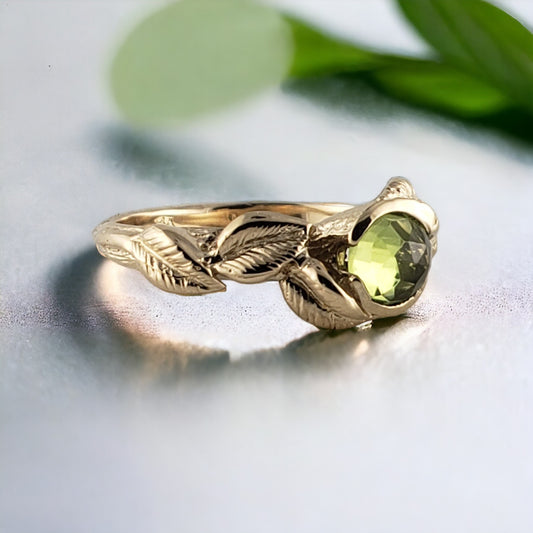 Rose Cut Peridot Leaf Ring