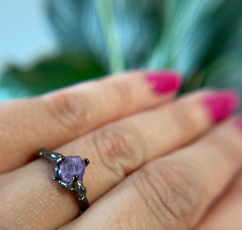 Hand-cut Amethyst in 14k Gold with Black Ruthenium