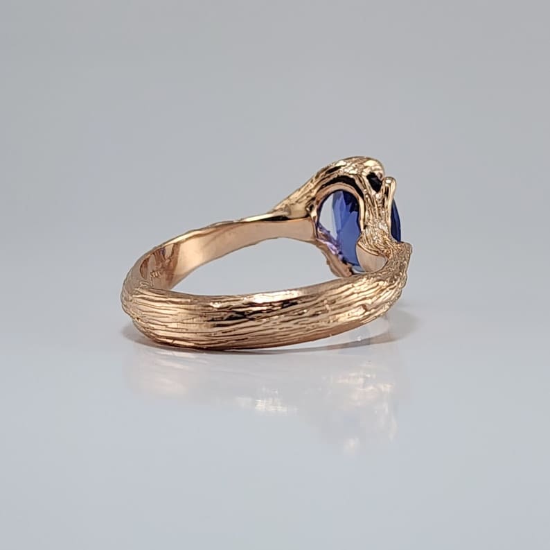 Oval Blue Sapphire Twig Engagement Ring in 14k Rose Gold – Handmade Nature-Inspired Sapphire Ring, Unique Branch Style Fine Jewelry