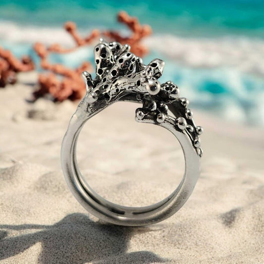 Sterling Silver Beach Coral Ring | Statement Jewelry - DV Jewelry Designs #
