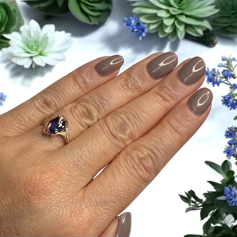 Oval Blue Sapphire Twig Engagement Ring in 14k Rose Gold – Handmade Nature-Inspired Sapphire Ring, Unique Branch Style Fine Jewelry
