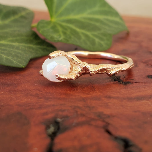 Hand-Cut Raw Opal Twig Engagement Ring