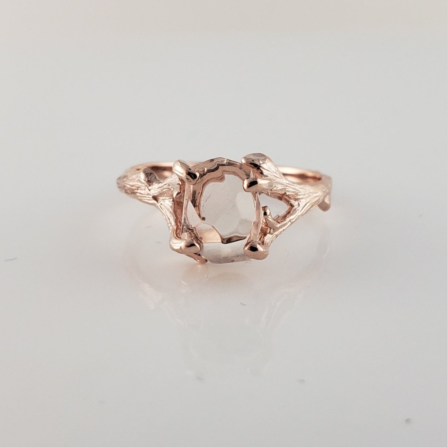 Hand-Cut Morganite Twig Engagement Ring, Gemstone Solitaire Ring