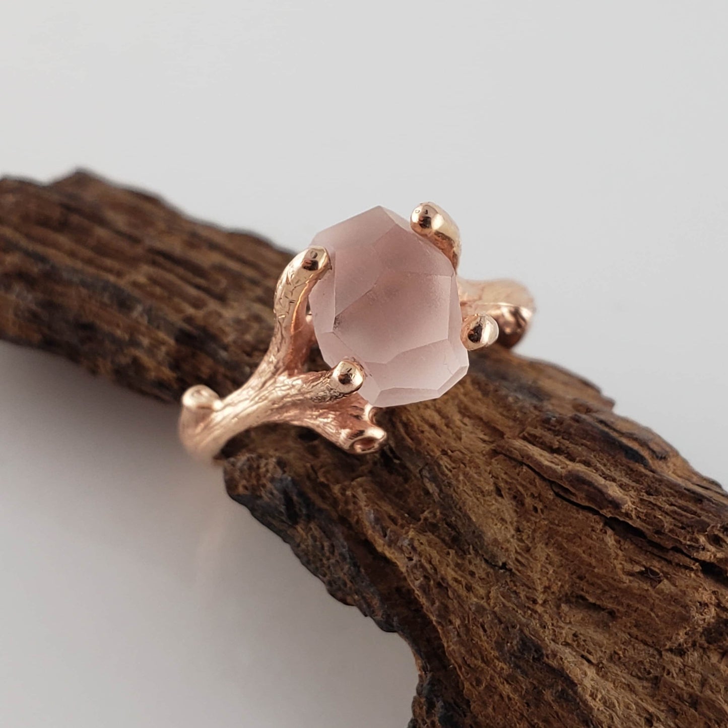 Hand-Cut Matte Finish Morganite Twig Engagement Ring