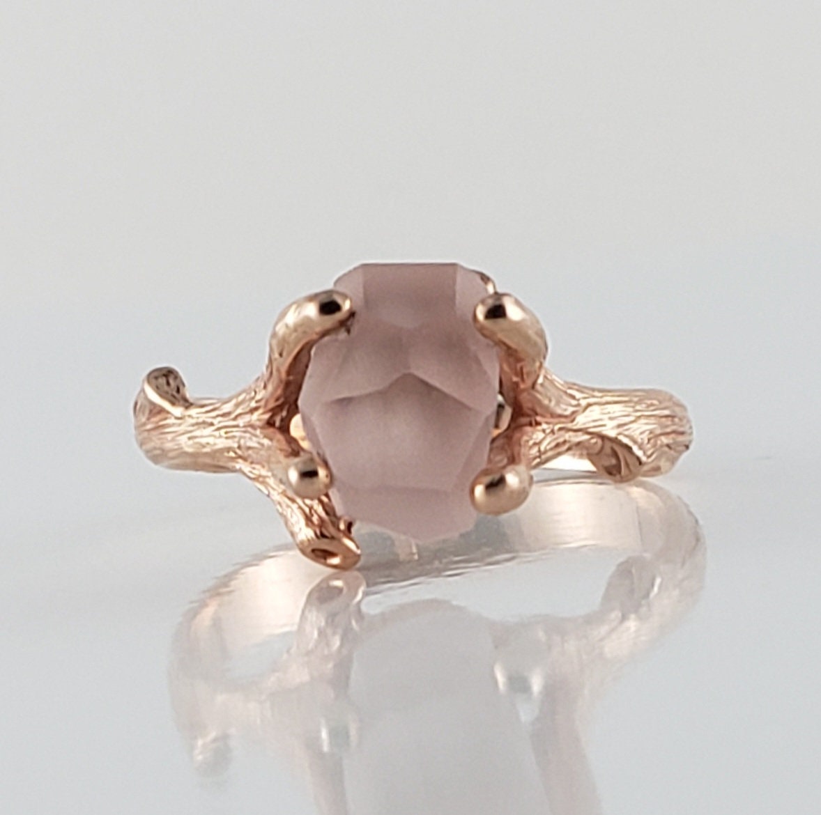 Hand-Cut Matte Finish Morganite Twig Engagement Ring