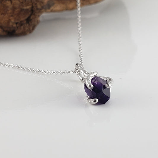 Raw hand-cut amethyst pendant in 14k gold twig setting - DV Jewelry Designs