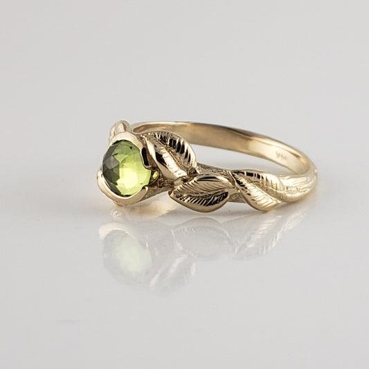 Rose Cut Peridot Leaf Ring