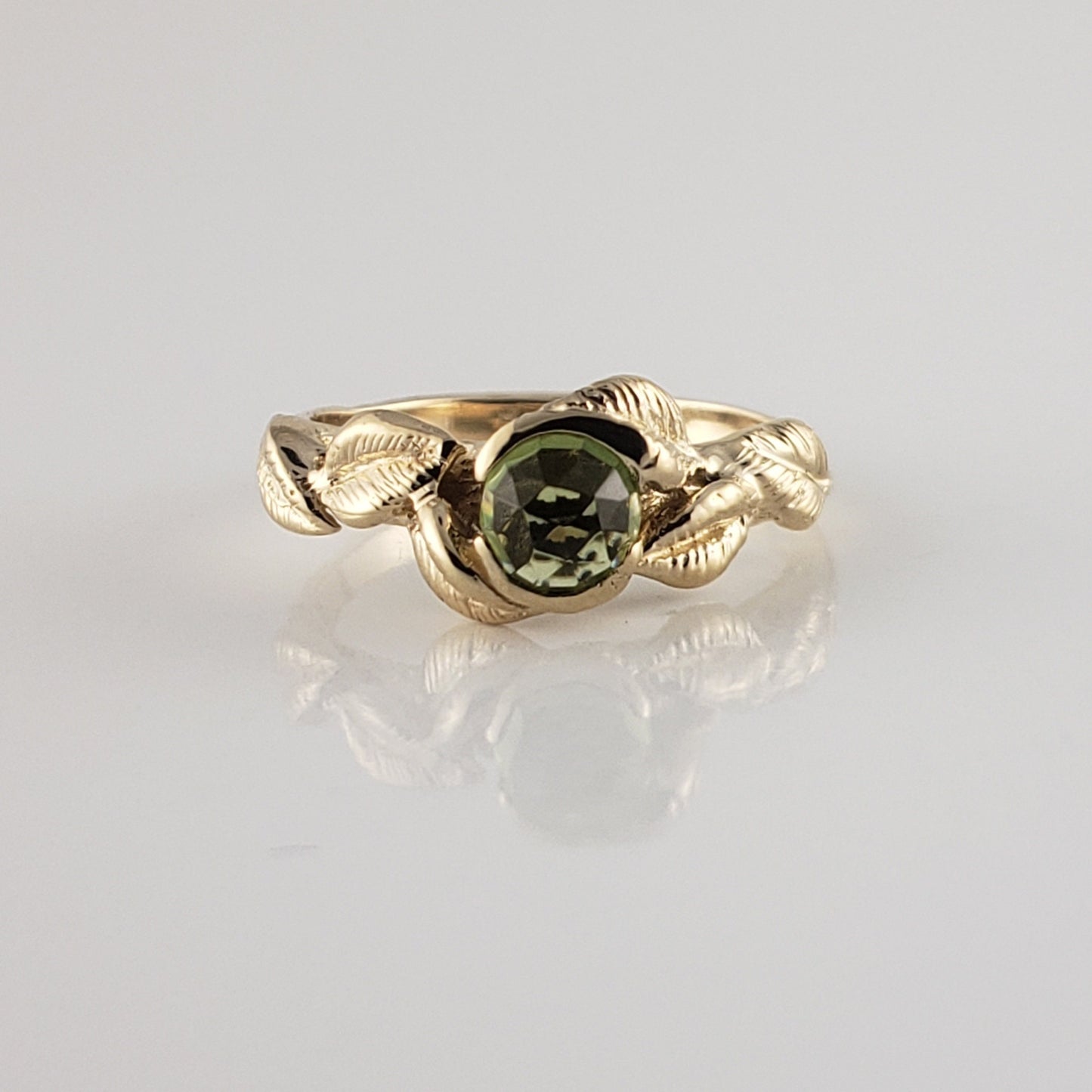 Rose Cut Peridot Leaf Ring