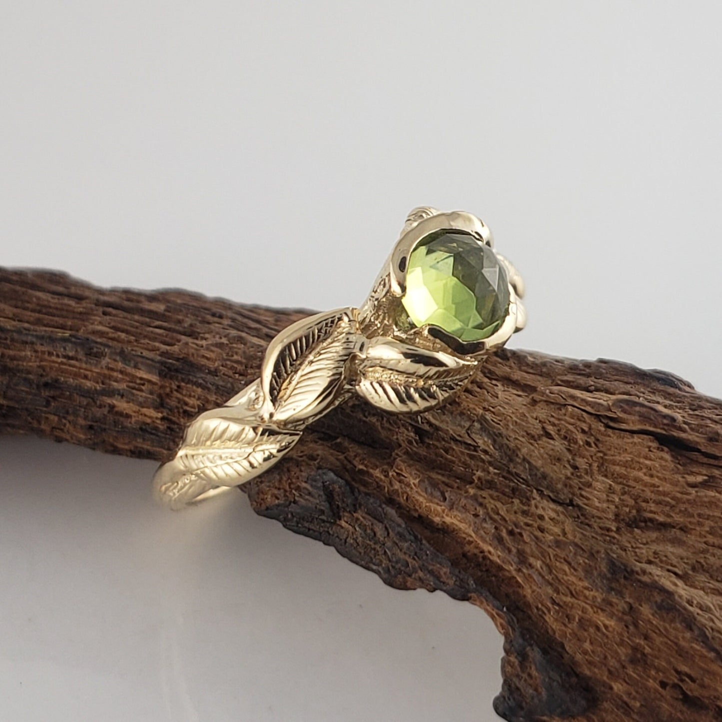 Rose Cut Peridot Leaf Ring