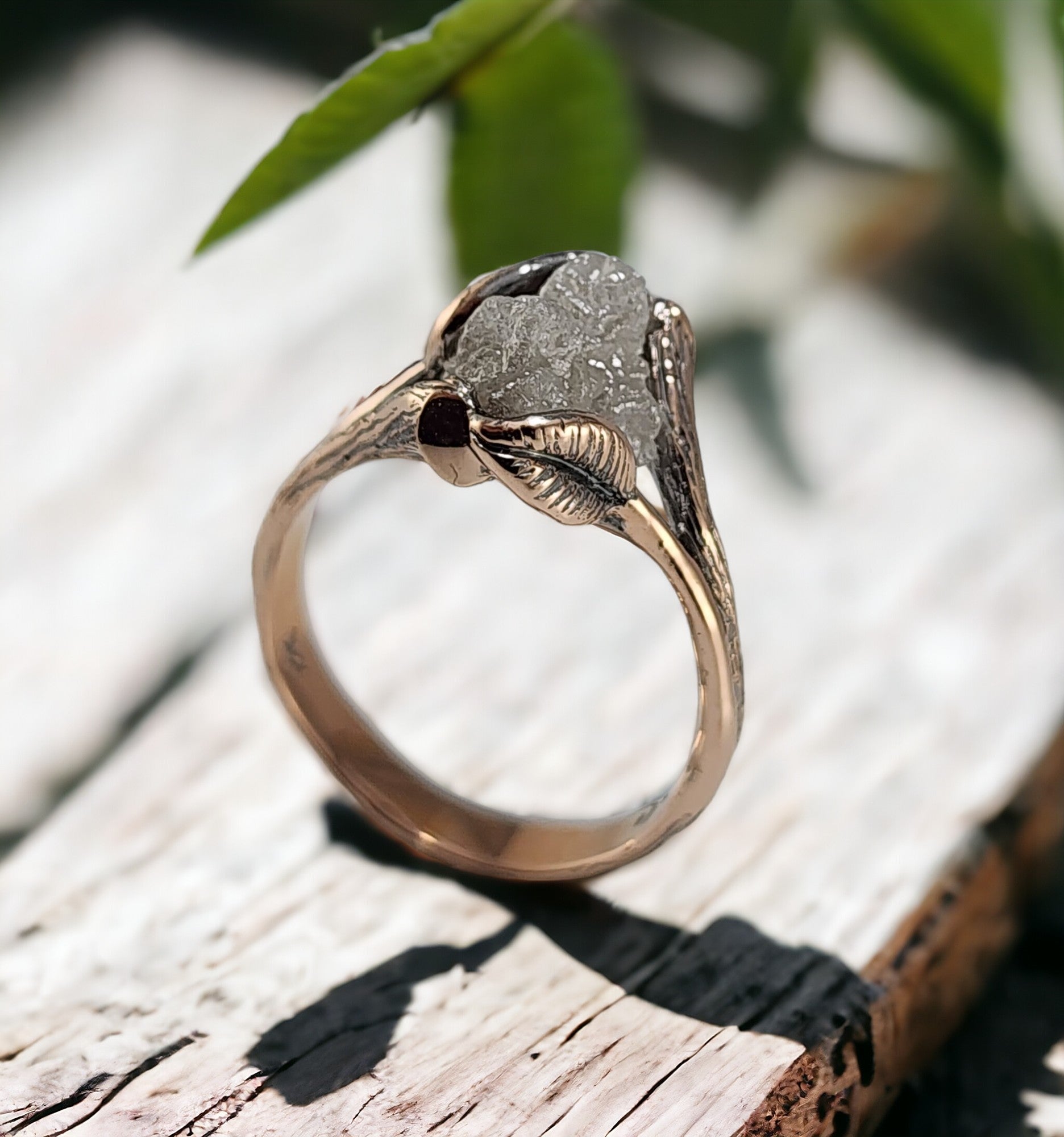 Floating Rough Diamond Ring in 14k Rose Gold