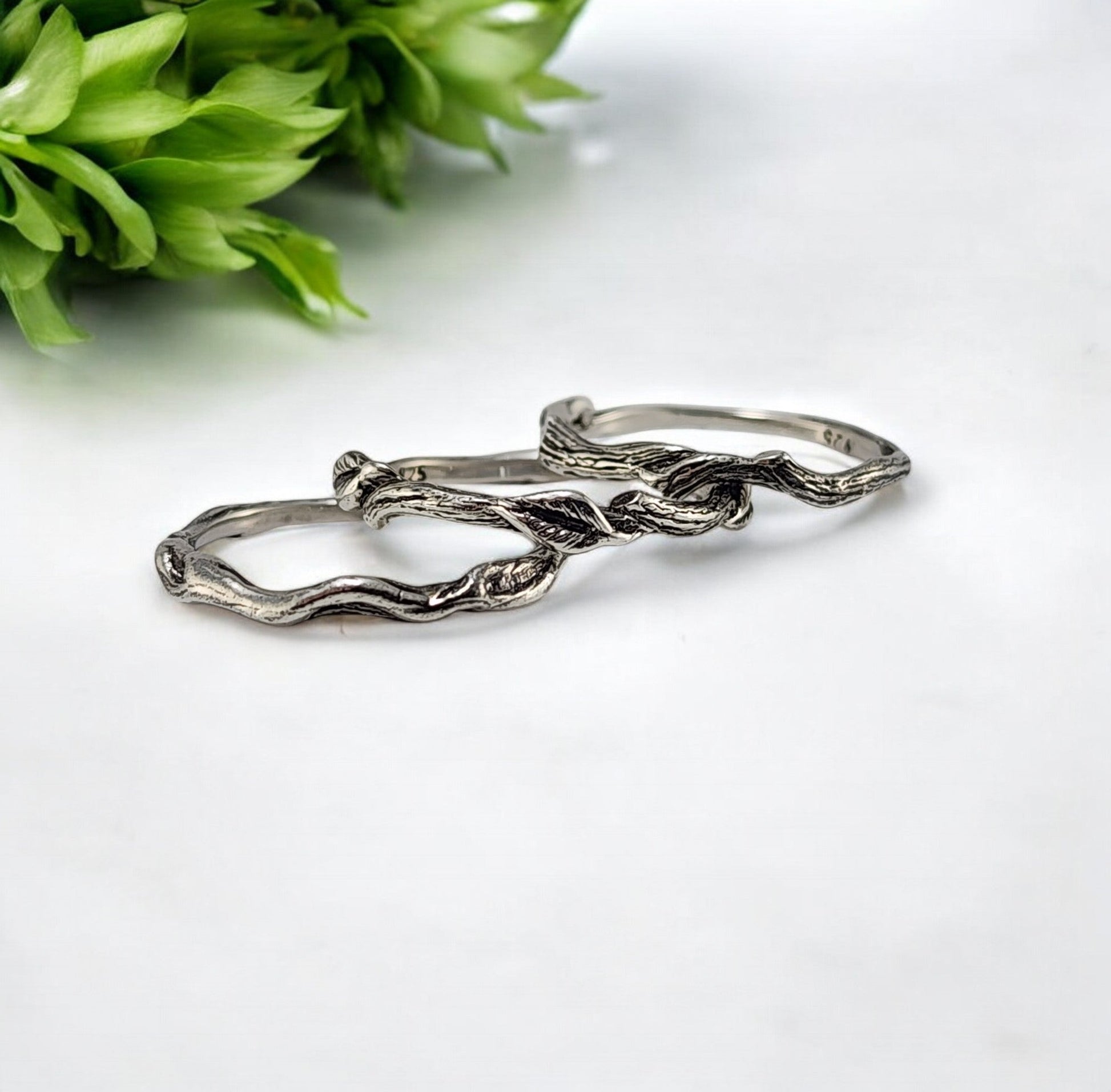 Leaf, Twig & Vine Stackable Rings in Sterling Silver - Set of 3 - DV Jewelry Designs