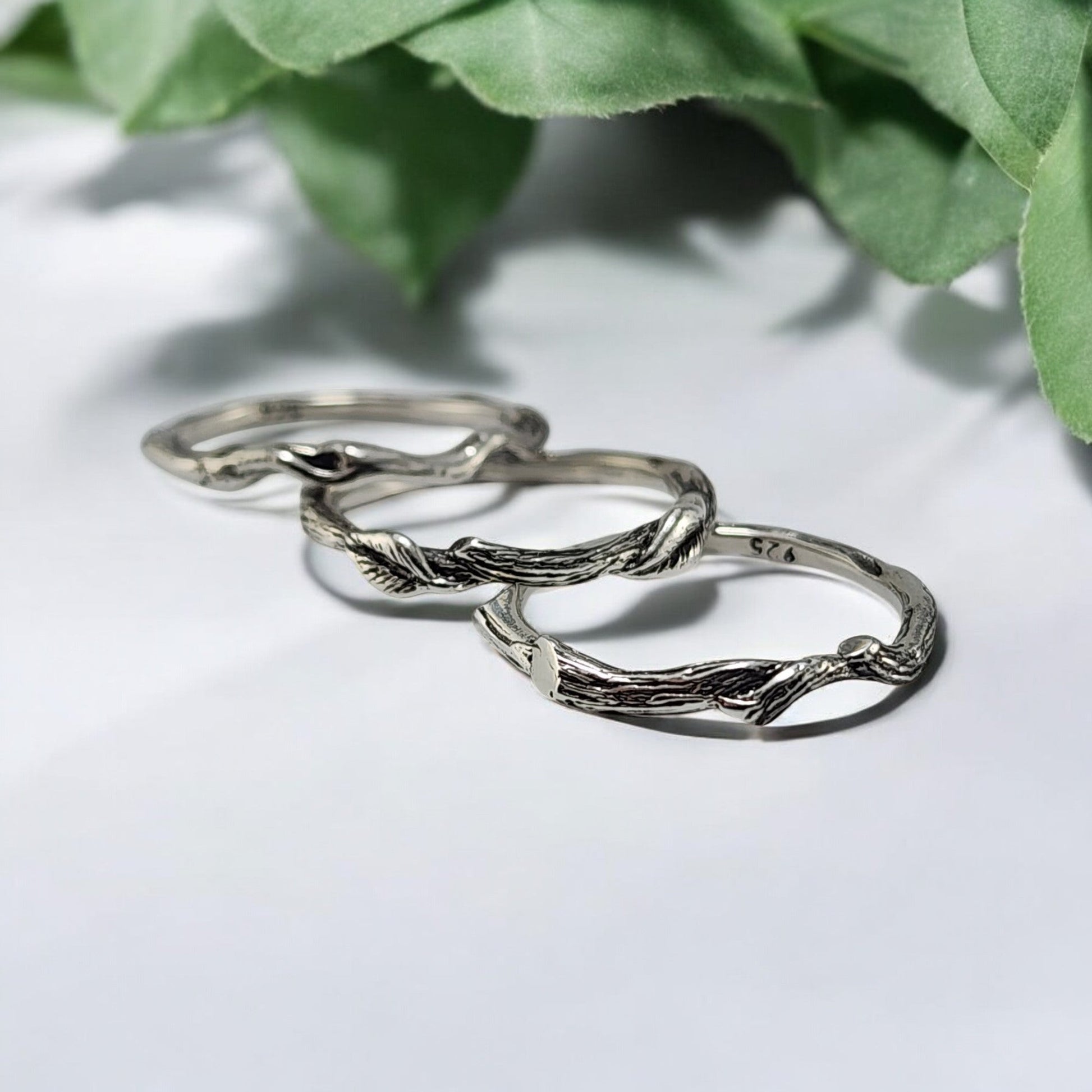 Leaf, Twig & Vine Stackable Rings in Sterling Silver - Set of 3 - DV Jewelry Designs