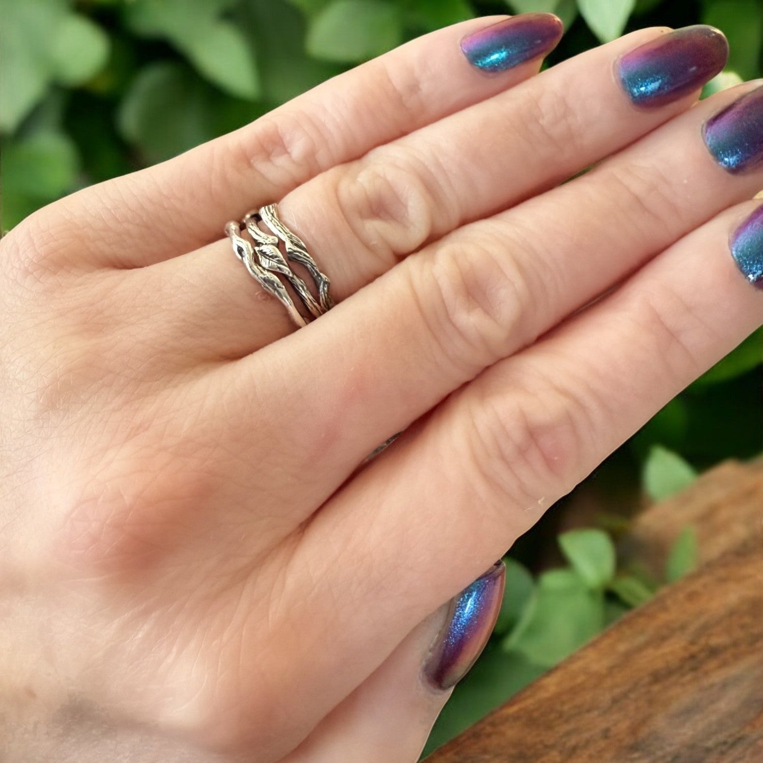 Leaf, Twig & Vine Stackable Rings in Sterling Silver - Set of 3 - DV Jewelry Designs