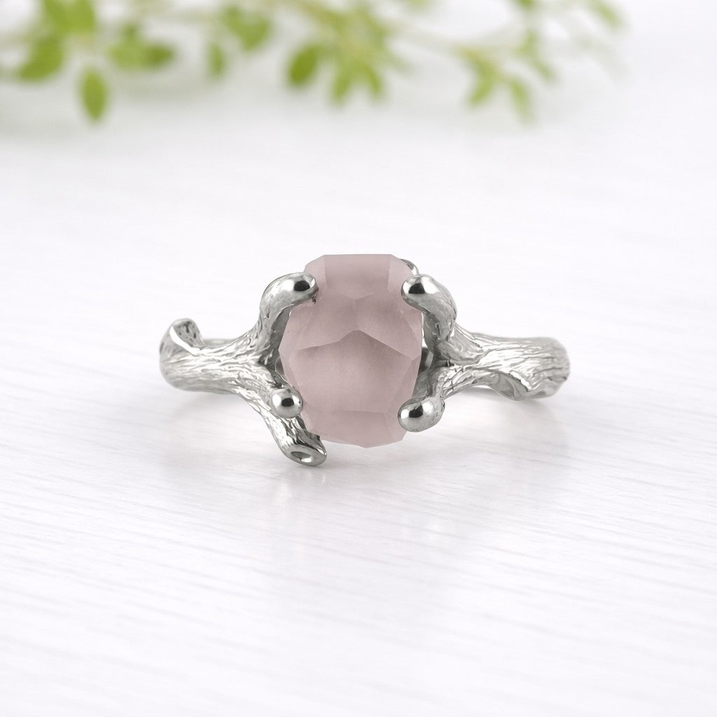 Hand-Cut Matte Finish Morganite Twig Engagement Ring