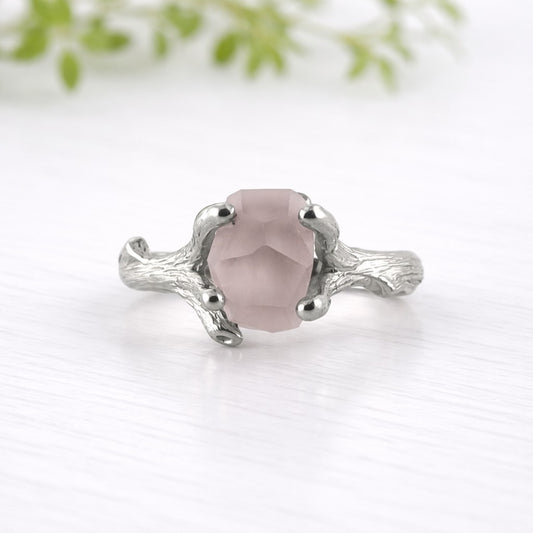 Hand-Cut Matte Finish Morganite Twig Engagement Ring