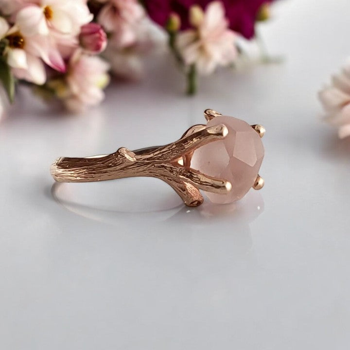 Hand-Cut Matte Finish Morganite Twig Engagement Ring