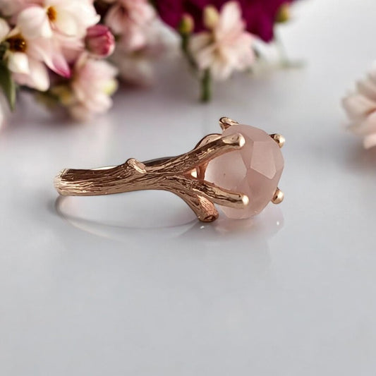 Hand-Cut Matte Finish Morganite Twig Engagement Ring