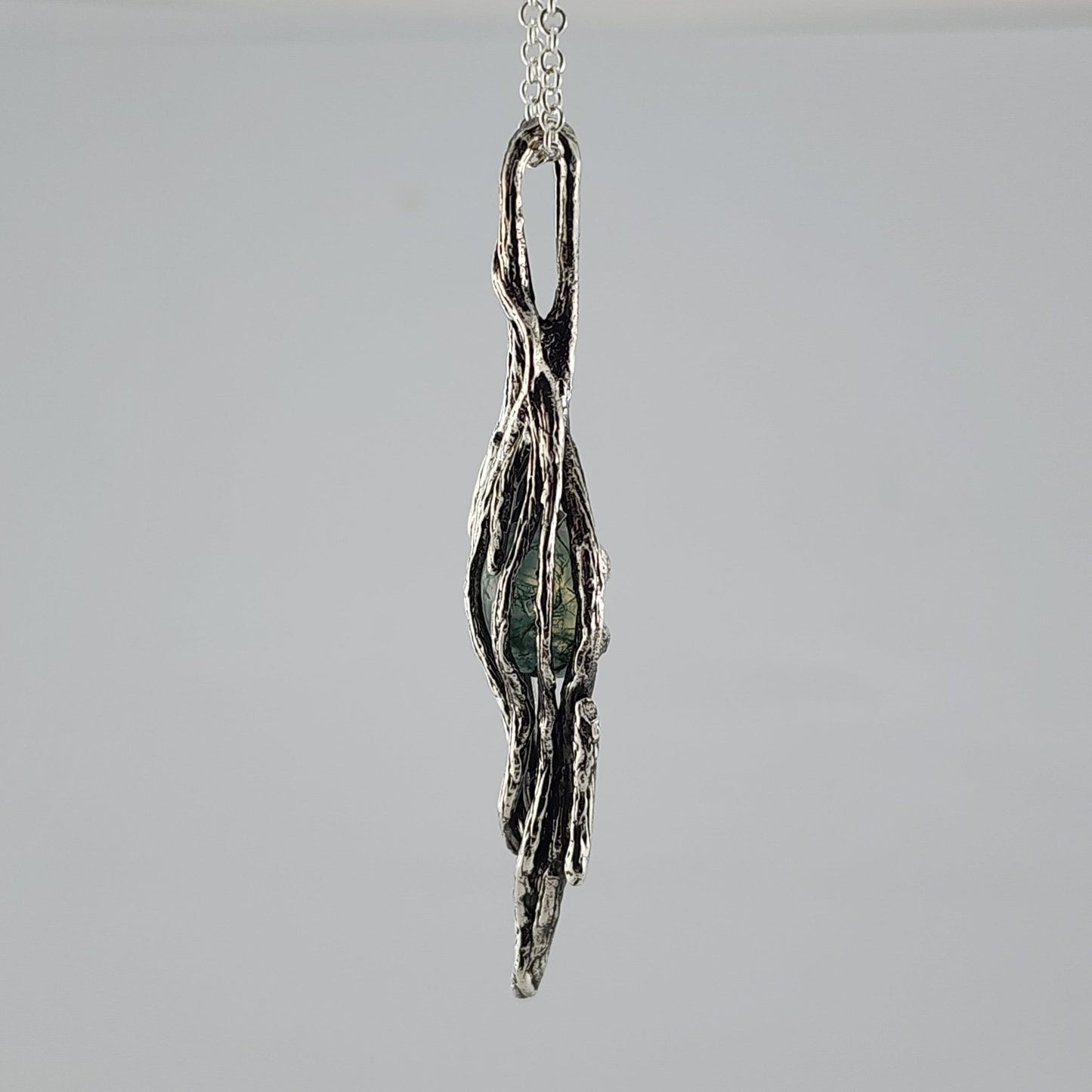 Moss Agate Gemstone Sterling Silver Pendant - DV Jewelry Designs