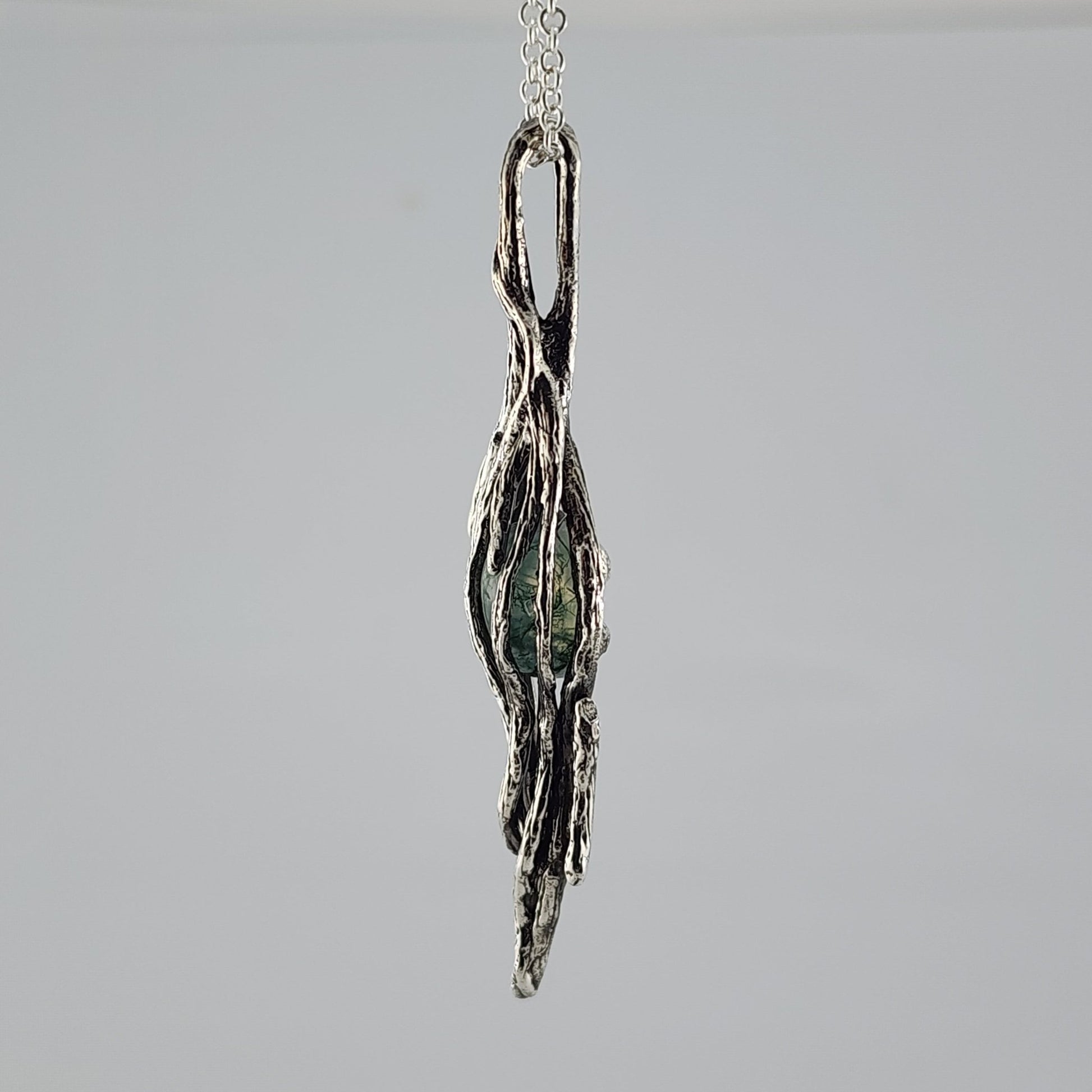 Moss Agate Gemstone Sterling Silver Pendant - DV Jewelry Designs