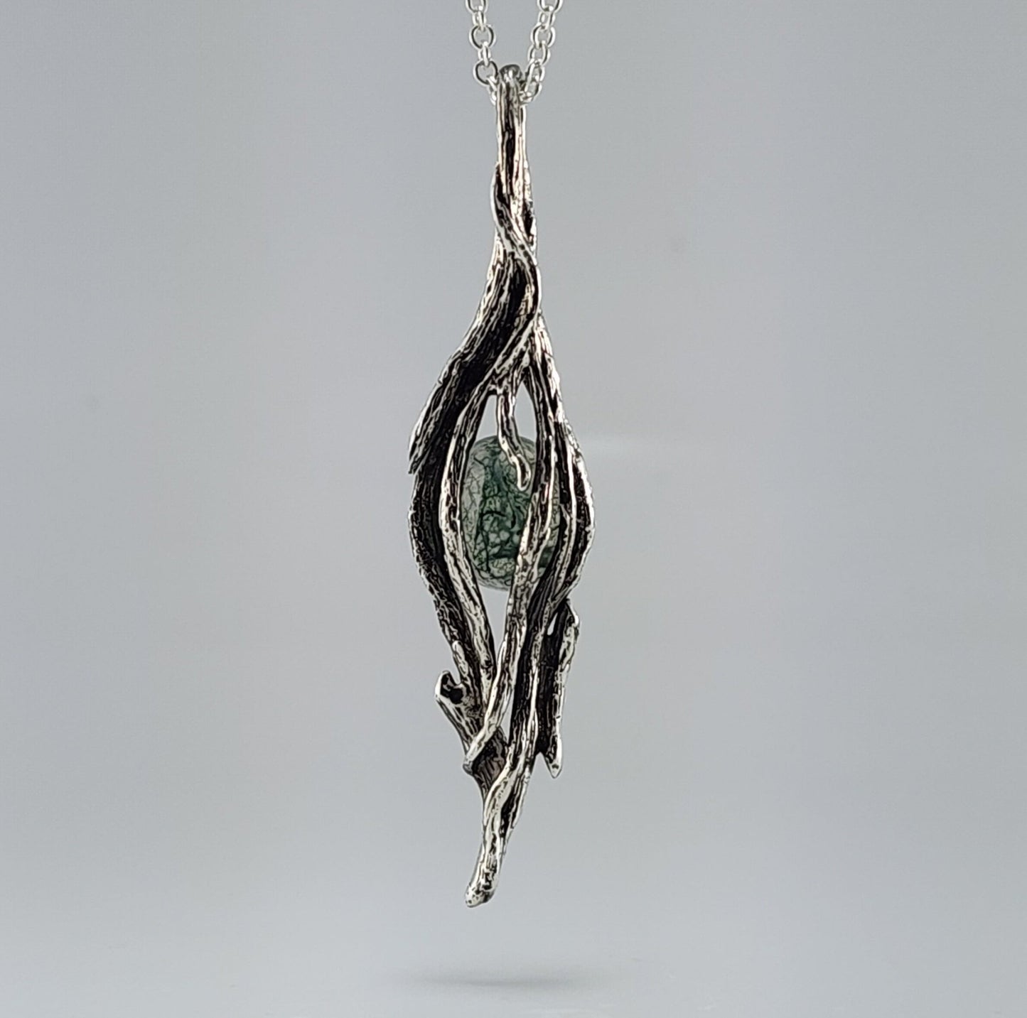 Moss Agate Gemstone Sterling Silver Pendant - DV Jewelry Designs