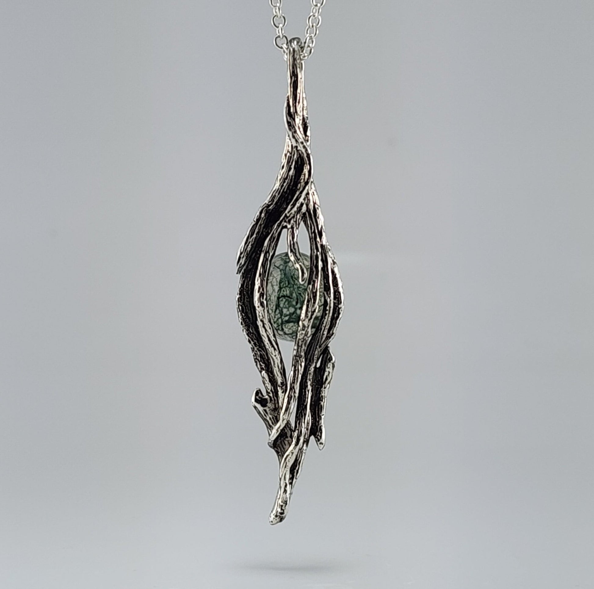 Moss Agate Gemstone Sterling Silver Pendant - DV Jewelry Designs