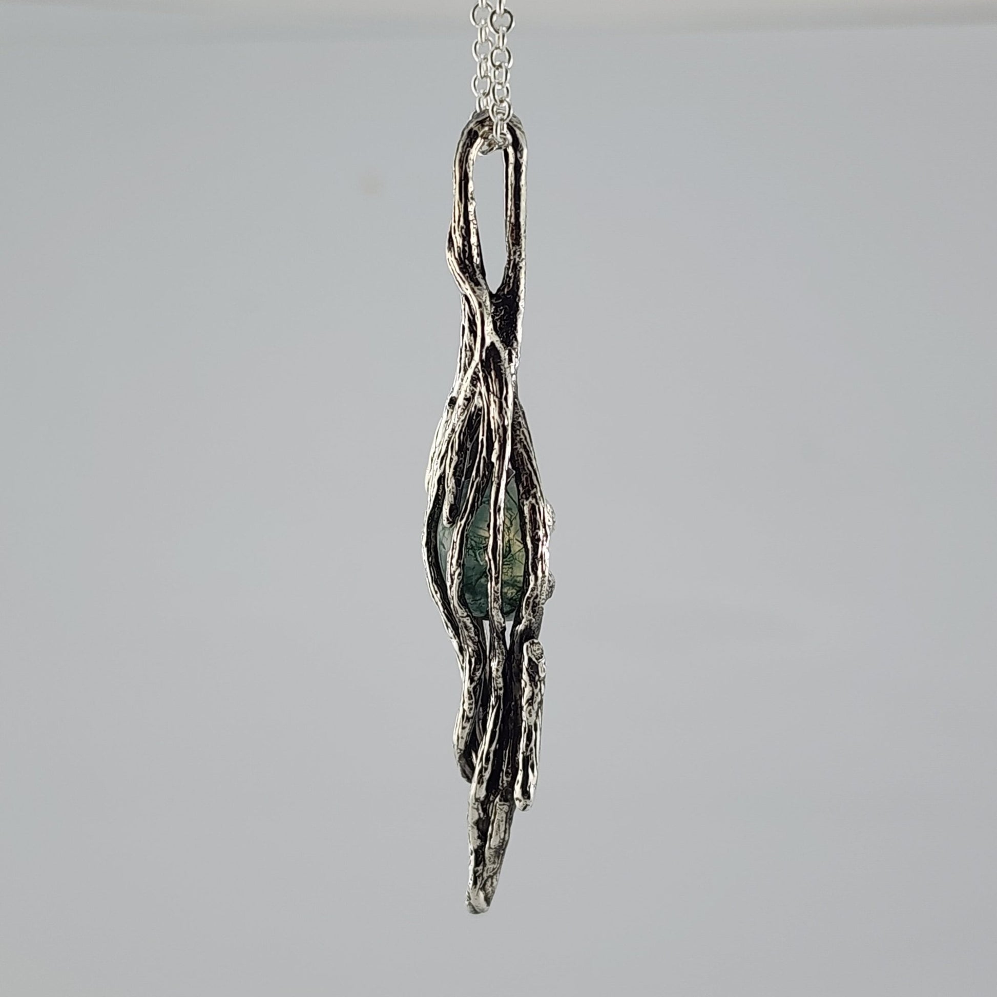 Moss Agate Gemstone Sterling Silver Pendant - DV Jewelry Designs