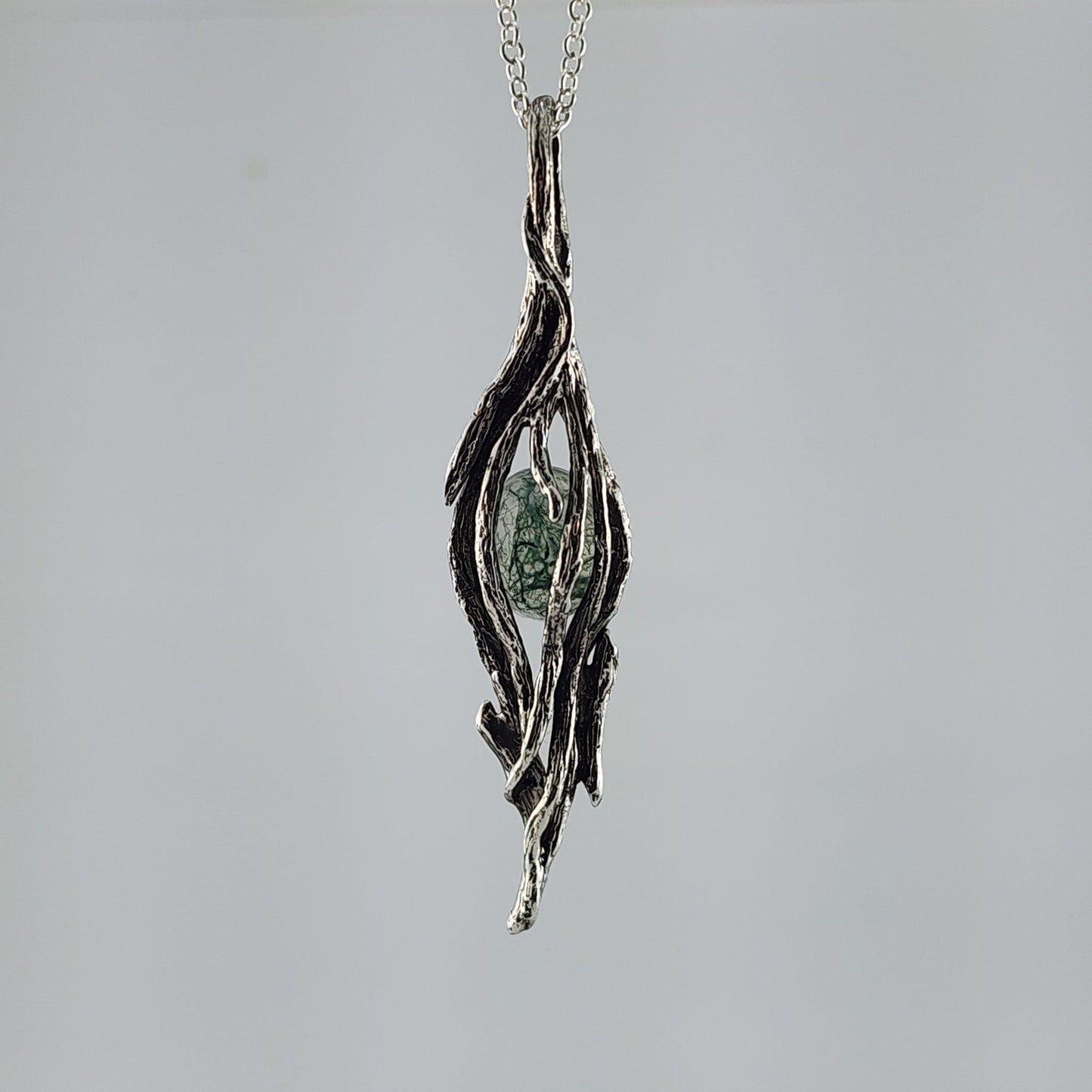 Moss Agate Gemstone Sterling Silver Pendant - DV Jewelry Designs