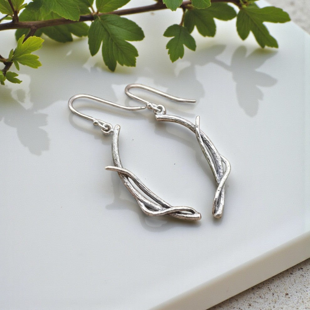 Sterling Silver Twig Dangle Earrings