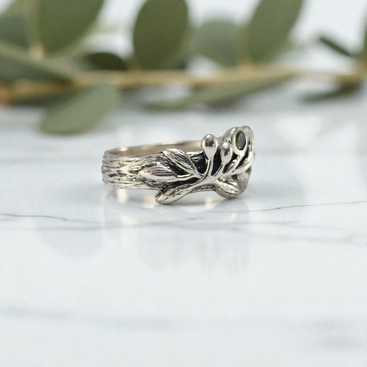 Olive Branch Ring with Round Peridot