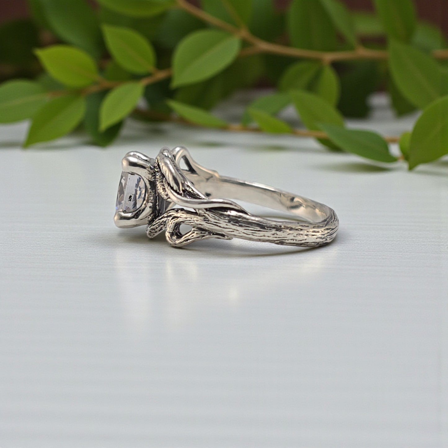 Oval Moissanite Twig Engagement Ring – Sterling Silver