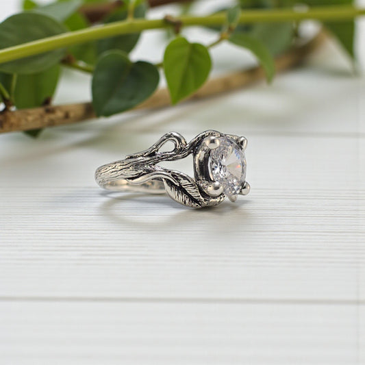 Oval Moissanite Twig Engagement Ring – Sterling Silver
