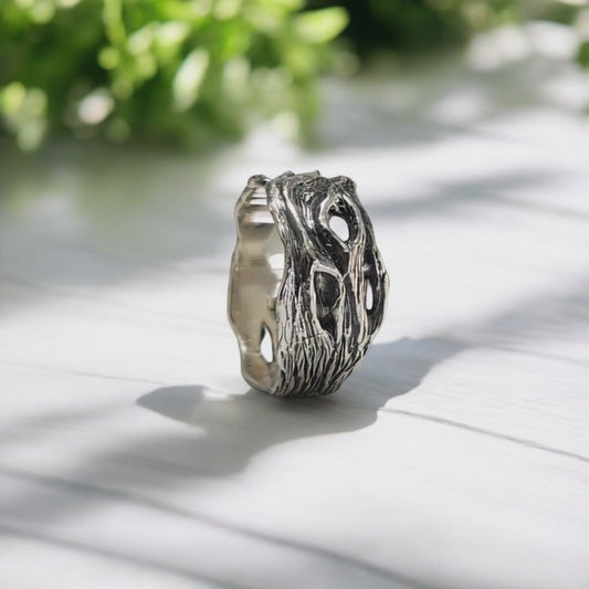 Driftwood Style Wedding Band in Sterling Silver
