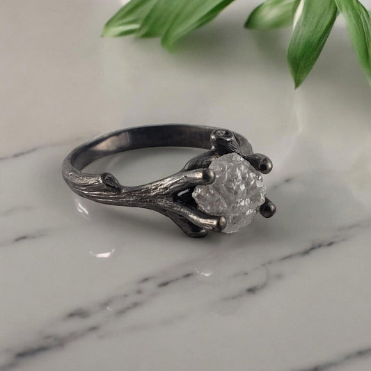Raw Diamond Twig Ring Set - Ruthenium Finish - DV Jewelry Designs