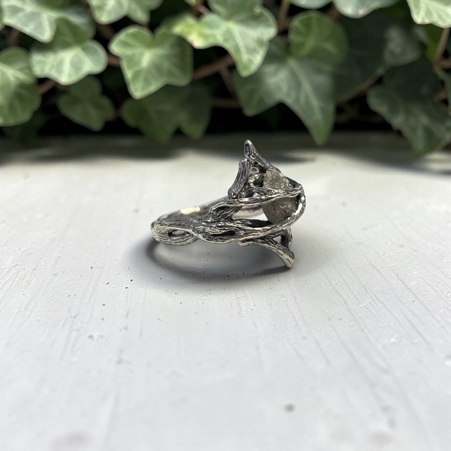 Rough Diamond Twig Ring - One-of-a-Kind Hand-Sculpted Branch Weave Style