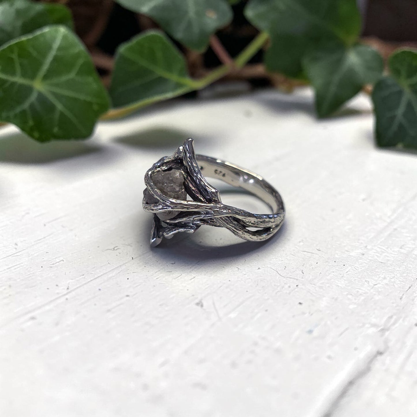 Rough Diamond Twig Ring - One-of-a-Kind Hand-Sculpted Branch Weave Style
