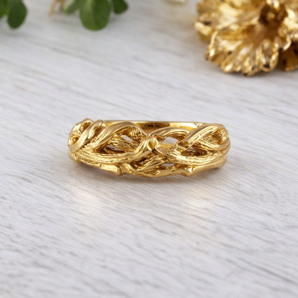 Unisex Crossover Twig Wedding Ring - 14k Gold Statement Ring